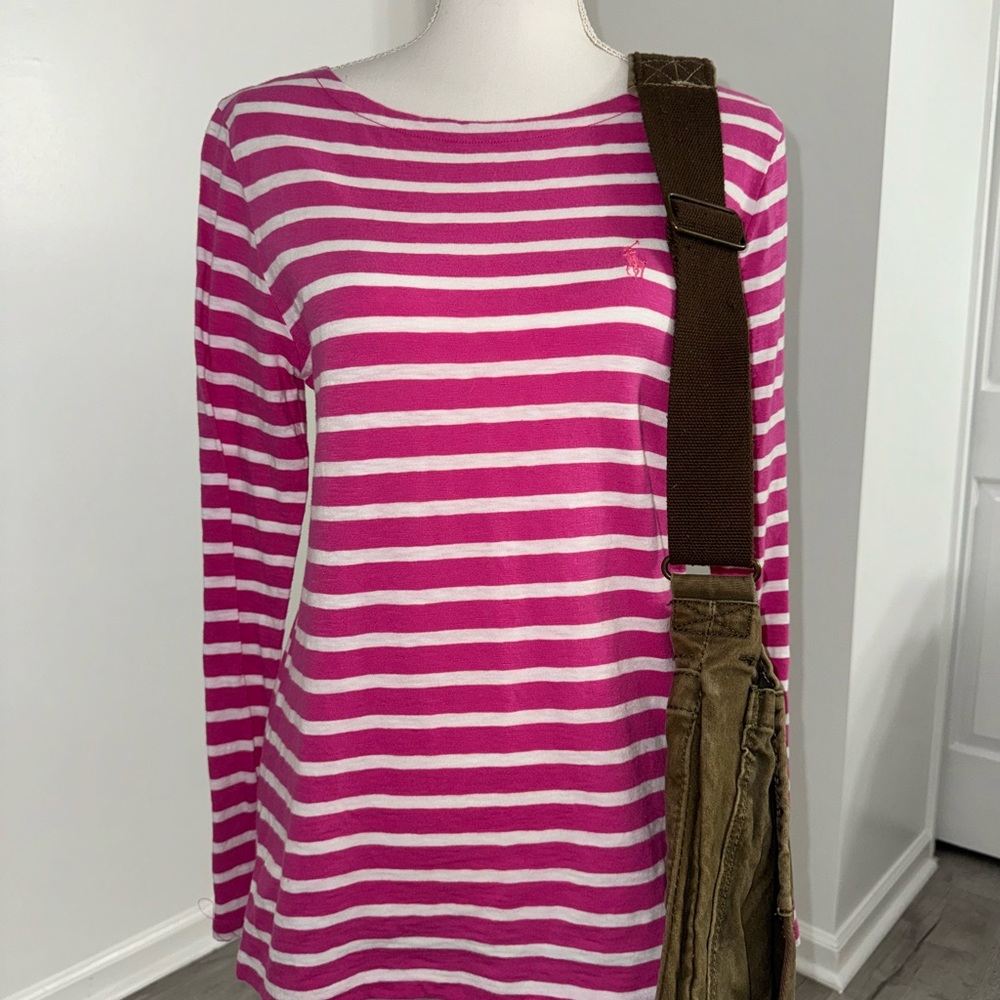 Pink Women’s Ralph Lauren Sport Striped Shirt Medium Preppy